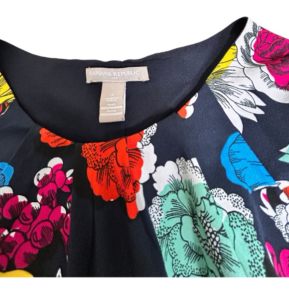 Banana Republic Navy Floral Dress Fit & Flare Sz 2 Lined Sleeveless Knee Length - Picture 2 of 10